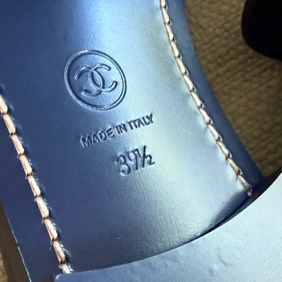 CHANEL Navy Leather Logo Penny Loafers IT 39.5 with dust bag - Picture 4 of 13